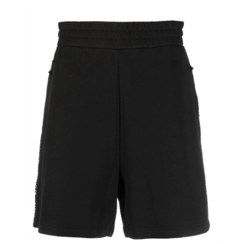 Moncler mens logo trim elastic waist cotton bermuda sweat shorts in black