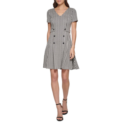 DKNY womens gingham short sleeves fit & flare dress