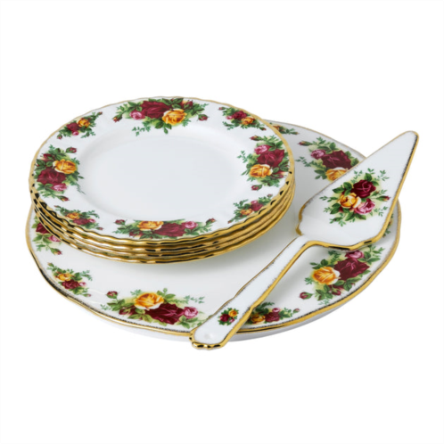 Royal Albert old country roses tea cake plate & server, 6 piece set