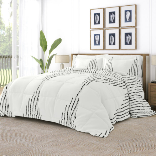 Ienjoy Home diamond stripe gray pattern comforter set down-alternative ultra soft microfiber bedding, full/queen