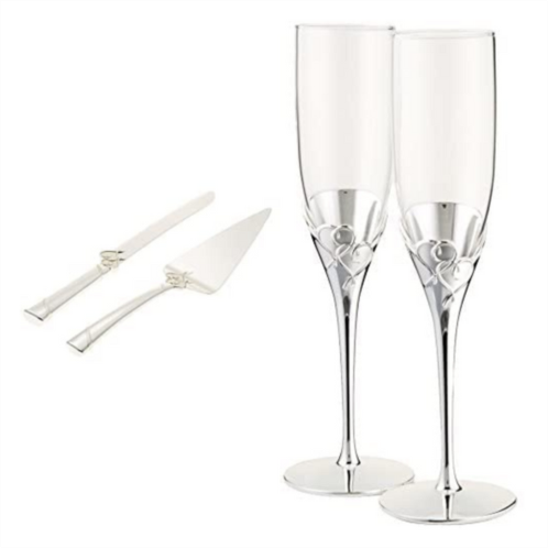 Lenox true love glass flute pair and true love 2-piece dessert set, silver, regular 13