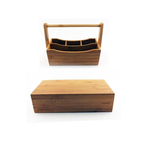 BergHOFF bamboo tea box set 2pc (flatware caddy 9.75 & tea box 12)