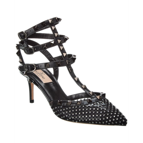 Valentino rockstud caged 65 mesh & leather ankle strap pump