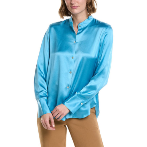 Vince slim fitted band collar silk blouse