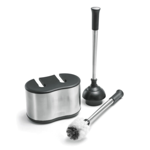 Polder stainless-steel dual bath caddy with toilet brush and plunger, black