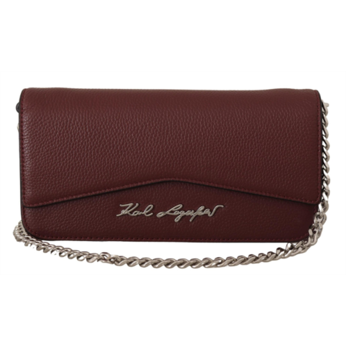 Karl Lagerfeld wine leather evening clutch womens bag
