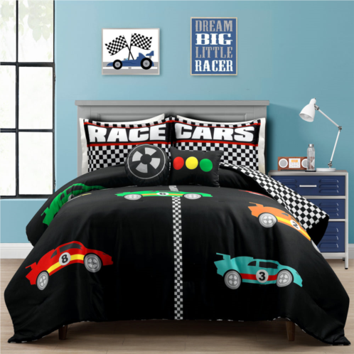 Lush Decor racing cars reversible oversized comforter navy 5pc set full/queen