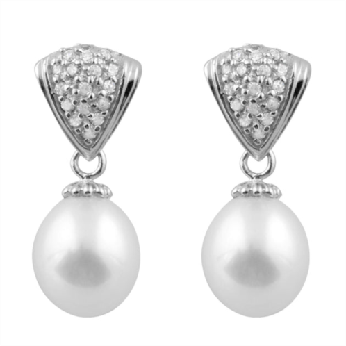 Splendid Pearls dangling sterling silver 7-7.5mm freshwater pearl earrings
