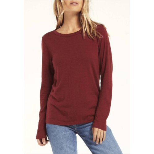 Z Supply everyday brushed long sleeve top in cabernet