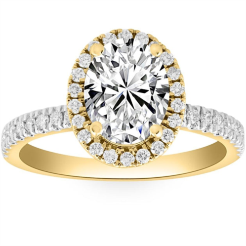Pompeii3 certified 1.50ct oval diamond halo engagement ring yellow gold