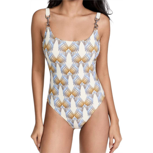 TORY BURCH womens printed clip tank one piece swimsuit in sand
