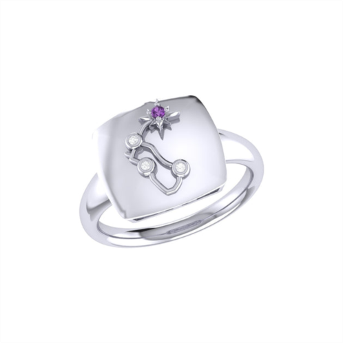 Monary aquarius water-bearer amethyst & diamond constellation signet ring in sterling silver