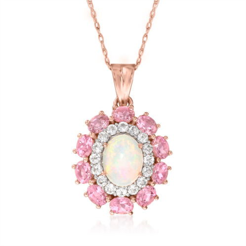 Ross-Simons opal and pink tourmaline pendant necklace with white topaz in 18kt rose gold over sterling