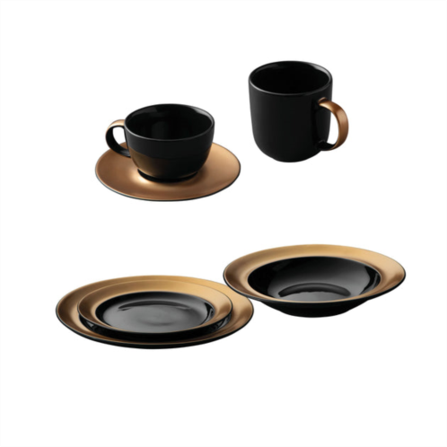 BergHOFF gem dinnerware 6pc place setting, black & gold