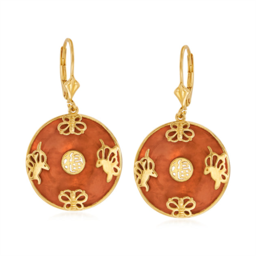Ross-Simons red jade good fortune butterfly drop earrings in 18kt gold over sterling