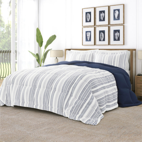 Ienjoy Home farmhouse dreams navy reversible pattern comforter set down-alternative ultra soft microfiber bedding