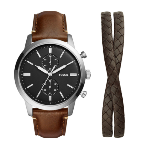 Fossil mens townsman chronograph, stainless steel watch and bracelet set