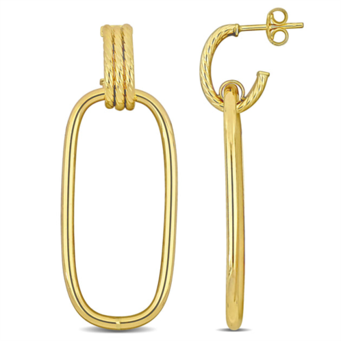 Mimi & Max open huggie hoop with open rectangular drop earrings in 10k yellow gold