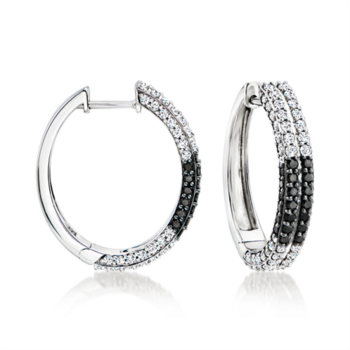 Ross-Simons white and black diamond checkered hoop earrings in sterling silver