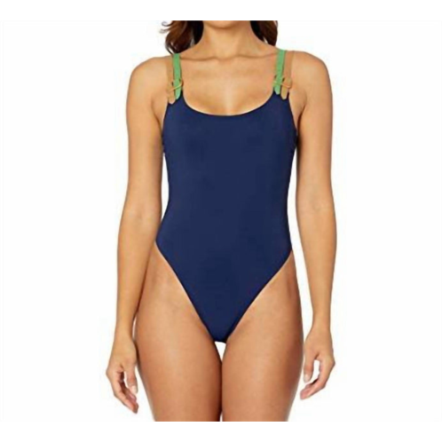 TORY BURCH rainbow buckle strap one piece swimsuit in navy blue