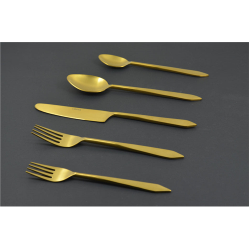 Vibhsa brushed golden stainless steel flatware set of 20 pc