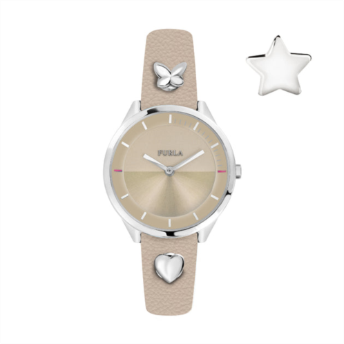 Furla womens pin beige dial calfskin leather watch