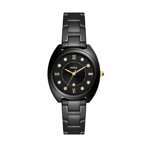 Fossil womens gabby three-hand date, black-tone stainless steel and ceramic watch