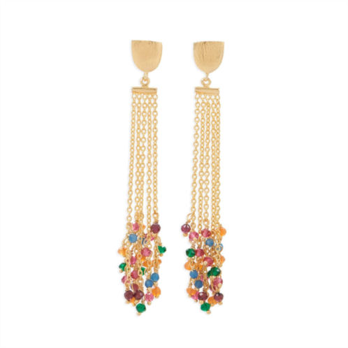 Liv Oliver 18k gold plated multi color long tassel earrings