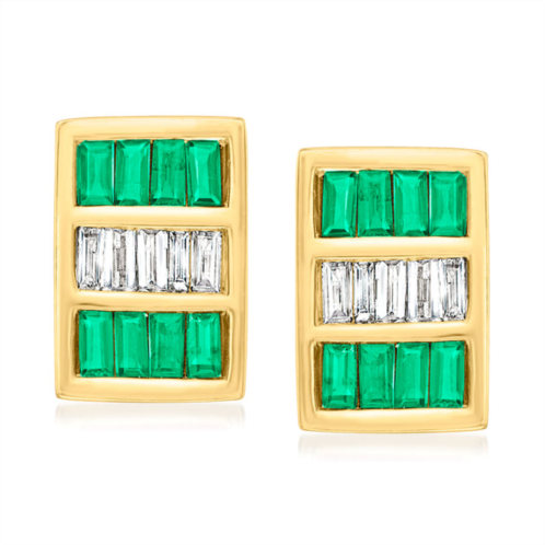 Ross-Simons emerald and . diamond earrings in 14kt yellow gold