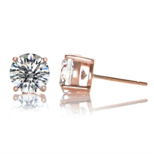 Genevive sterling silver 18k rose gold plated with clear cubic zirconia solitaire stud earrings