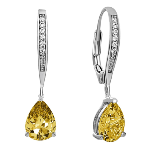 Genevive sterling silver white gold plated with colored cubic zirconia pear-shaped dangling earrings