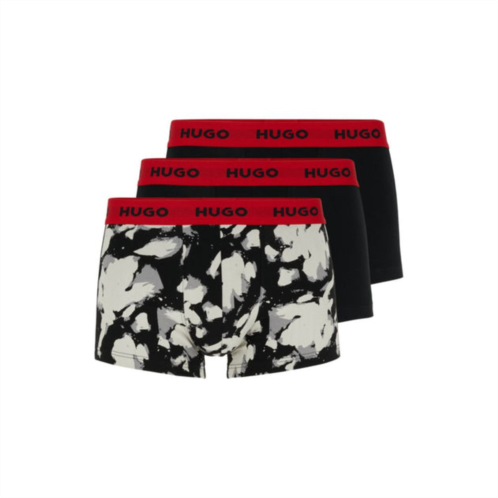 HUGO triple-pack of stretch-cotton trunks with logo waistbands