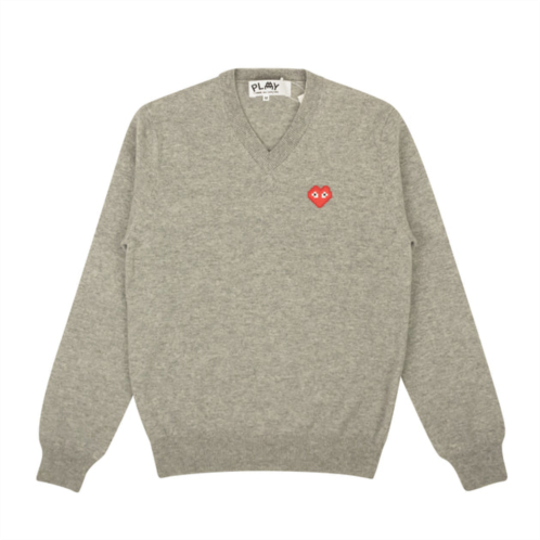 Comme Des Garcons play heather grey heart v-neck sweater