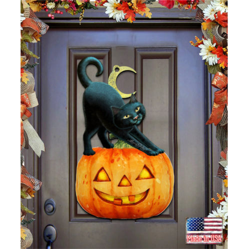 Designocracy spooky halloween cat door hanger