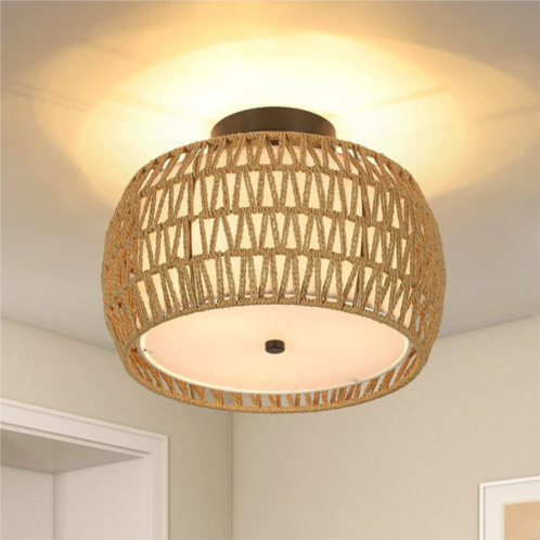 Simplie Fun 3-light woven rattan semi flush mount ceiling light