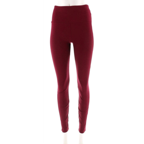 Lysse womens elastic wide waistband solid stretch nylon knit leggings in wine red