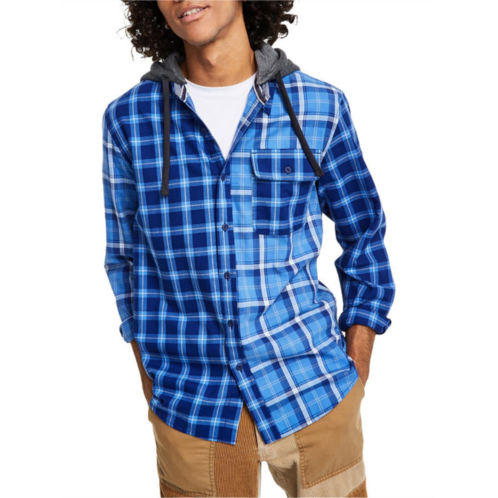 Sun + Stone mens attached hood collared button-down shirt