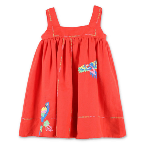Stella McCartney red sleeveless linen parrots dress