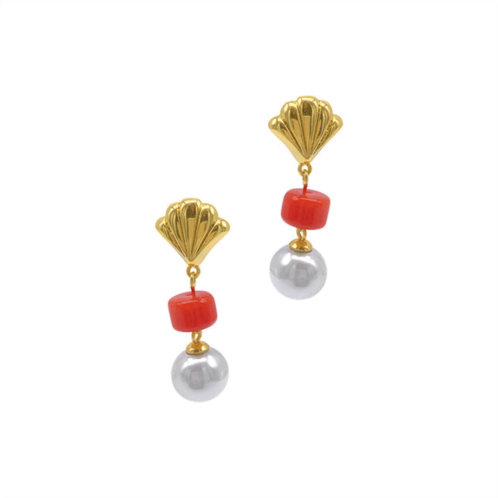 Adornia pearl and shell drop drop earrings gold