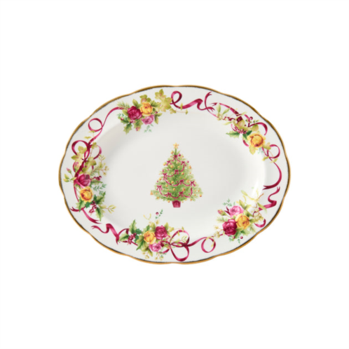 ROYAL ALBERT old country roses christmas tree oval platter 13in