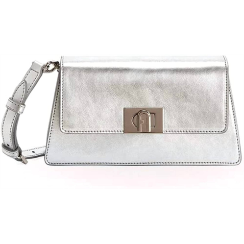 Furla womens zoe leather shoulder handbag in silver