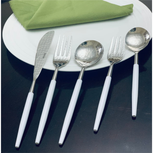 Vibhsa white & silver flatware stainless steel set of 20