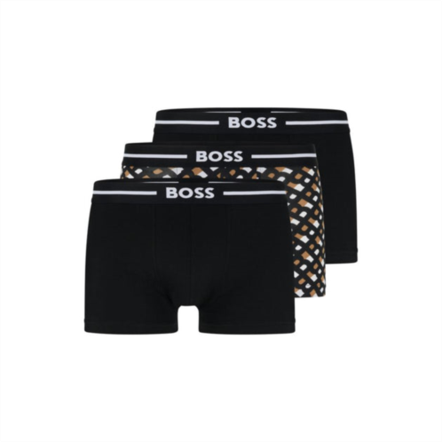 BOSS three-pack of stretch-cotton trunks with logo waistbands