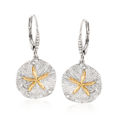 Ross-Simons sterling silver and 14kt gold sand dollar drop earrings with . diamonds