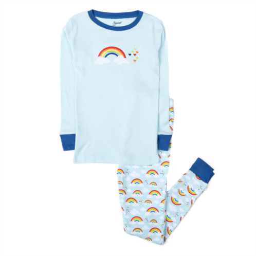 Leveret kids two piece cotton pajamas rainbow blue