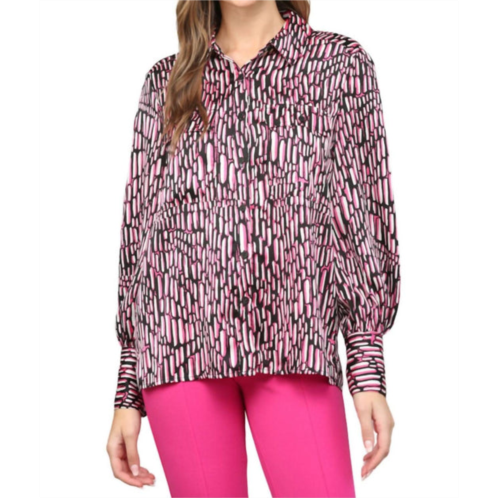 Fate abstract print pocket button down shirt in magenta multi