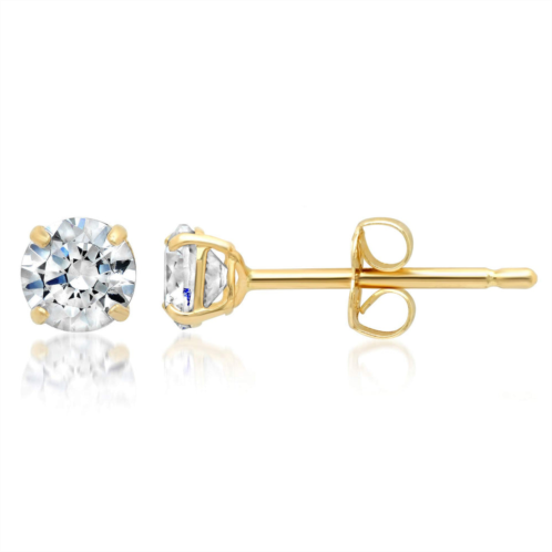 MAX + STONE 14k solid gold round cut stud earrings with genuine swarovski zirconia