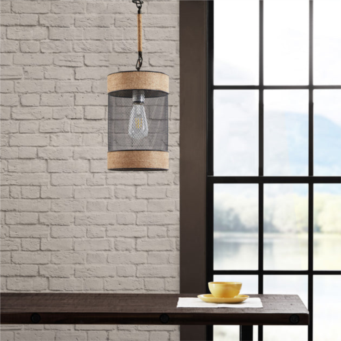 Simplie Fun orion natural rope and metal mesh cylinder pendant