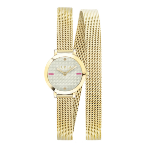 Furla womens vittoria guilloche gold col. dial stainless steel watch