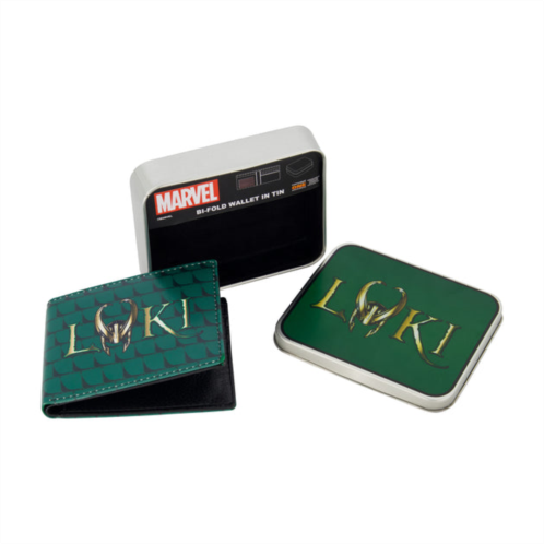 Concept One marvel loki logo bifold wallet, slim wallet with decorative tin for men and women